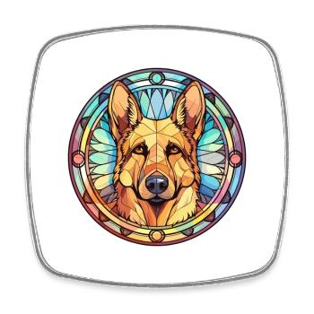 German Shepherd Dog Breed Stained Glass Colorful W - Square fridge magnet - white - Front