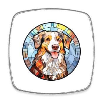 English Shepherd Dog Breed Stained Glass Colorful - Square fridge magnet - white - Front