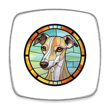 Anglais Whippet chien race vitrail coloré W - Magnet carré - blanc - Devant