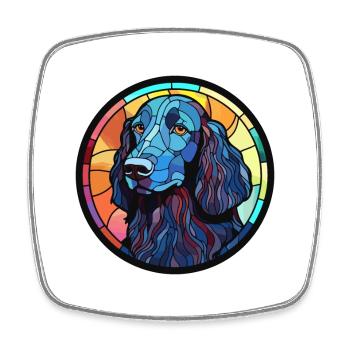 Plat enduit Retriever chien race vitrail Colo - Magnet carré - blanc - Devant