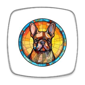 French Bulldog Dog Breed Stained Glass Colorful Wa - Square fridge magnet - white - Front