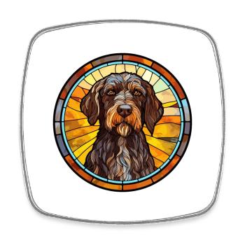Deutsches Drahthaar Vorstehhund Rasse Buntglas - Viereckiger Kühlschrankmagnet - Weiß - Vorne