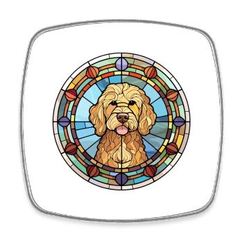 Goldendoodle Hunderasse Buntes Glas - Viereckiger Kühlschrankmagnet - Weiß - Vorne