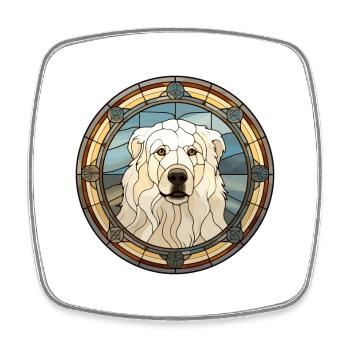 Grande race de chien des Pyrénées vitrail coloré Wa - Magnet carré - blanc - Devant