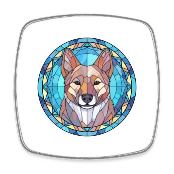 Hokkaido Dog Breed Stained Glass Colorful Watercol - Square fridge magnet - white - Front