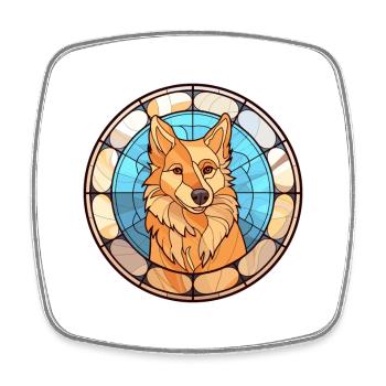 Spitz finlandais chien race vitrail coloré Wat - Magnet carré - blanc - Devant