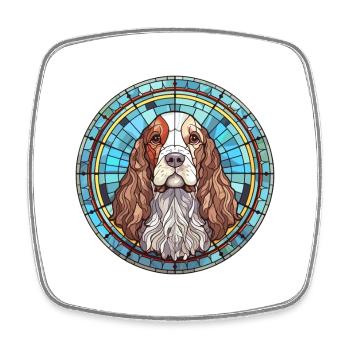 Français Épagneul chien race vitrail coloré Wa - Magnet carré - blanc - Devant