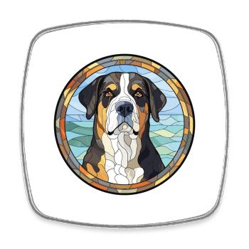 Grand Bouvier suisse race vitrail Col - Magnet carré - blanc - Devant