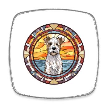 Goéland Terrier chien race vitrail coloré Wate - Magnet carré - blanc - Devant
