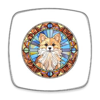 Spitz indien chien race vitrail coloré Wate - Magnet carré - blanc - Devant
