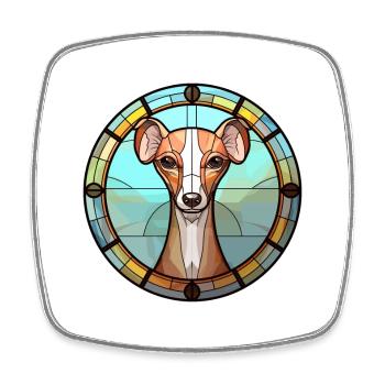 Italian Greyhound Dog Breed Stained Glass Colorful - Square fridge magnet - white - Front
