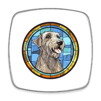 Irish Wolfhound chien race vitrail coloré W - Magnet carré - blanc - Devant