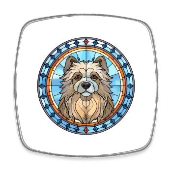 Keeshond Dog Breed Stained Glass Colorful Watercol - Square fridge magnet - white - Front