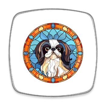 Japanese Chin Dog Breed Stained Glass Colorful Wat - Square fridge magnet - white - Front