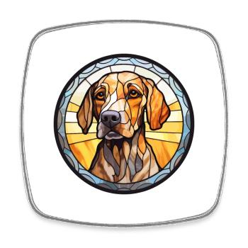 Leopard Cur Dog Breed Stained Glass Colorful Water - Square fridge magnet - white - Front