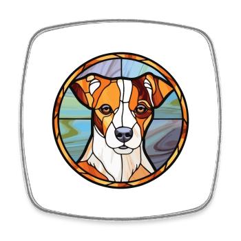 Jack Russell Terrier chien race vitrail couleur - Magnet carré - blanc - Devant