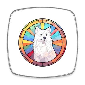 Spitz japonais chien race vitrail coloré Wa - Magnet carré - blanc - Devant