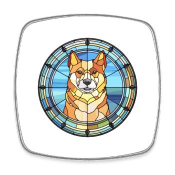 Jindo Dog Breed Stained Glass Colorful Watercolor - Square fridge magnet - white - Front