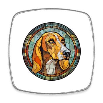 Latvian Hound Dog Breed Stained Glass Colorful Wat - Square fridge magnet - white - Front