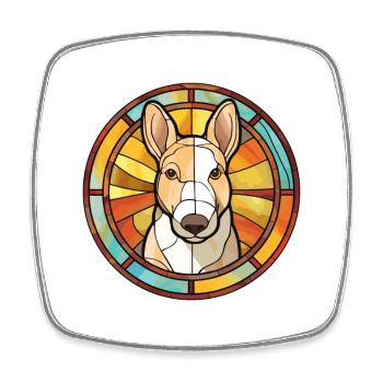 Miniatur Bullterrier Hunderasse Buntglas Col - Viereckiger Kühlschrankmagnet - Weiß - Vorne