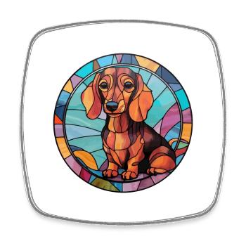 Miniatur Dackel Hunderasse Buntglas Colorf - Viereckiger Kühlschrankmagnet - Weiß - Vorne