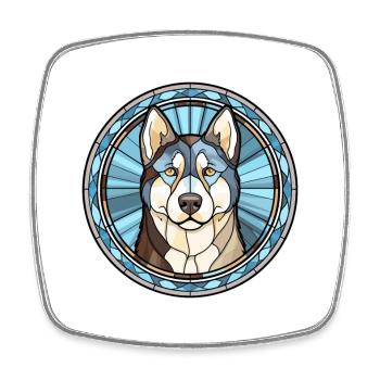 Labrador Husky chien race vitrail coloré Wa - Magnet carré - blanc - Devant