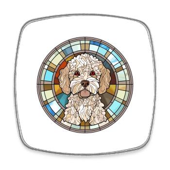 Lagotto Romagnolo chien race vitrail coloré - Magnet carré - blanc - Devant