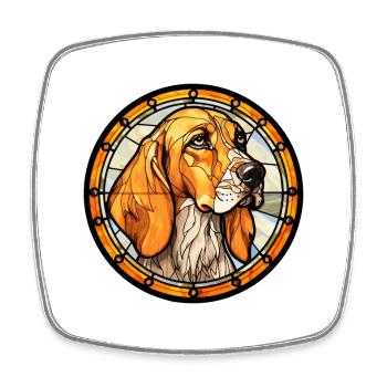Leopard Hound Dog Breed Stained Glass Colorful Wat - Square fridge magnet - white - Front