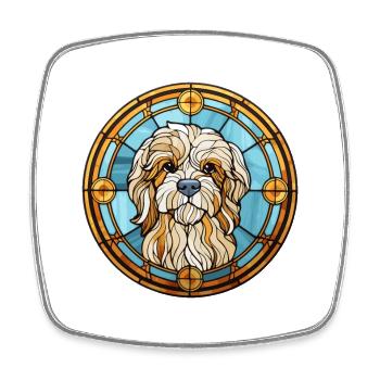 Lowchen Petit Lion Chien Race Vitrail Colorf - Magnet carré - blanc - Devant