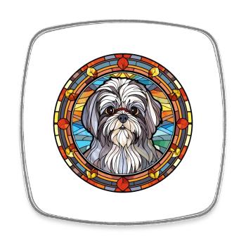 Maltese Shih Tzu Dog Breed Stained Glass Colorful - Square fridge magnet - white - Front