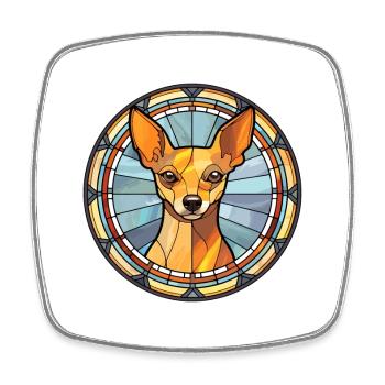Pinscher miniature chien race vitrail Colorfu - Magnet carré - blanc - Devant