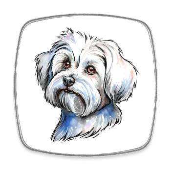 Portrait de bichon maltais - Magnet carré - blanc - Devant