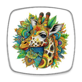 Girafe décorée de Mandalas - Magnet carré - blanc - Devant