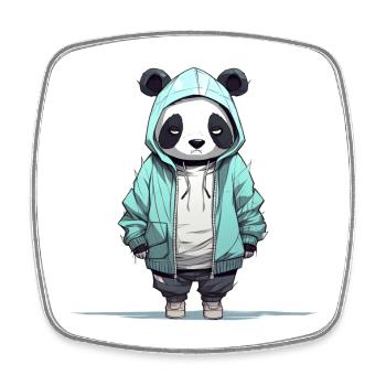 Sweat à capuche panda style rap stylisé chemise streetwear - Magnet carré - blanc - Devant
