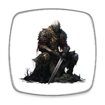 Krieger Rüstung Schwert Lagerfeuer Fantasy Shirt - Viereckiger Kühlschrankmagnet - Weiß - Vorne