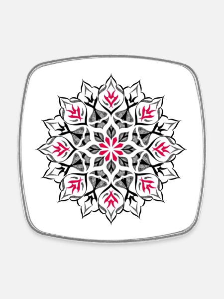 Dotwork mandala design - Square fridge magnet - white