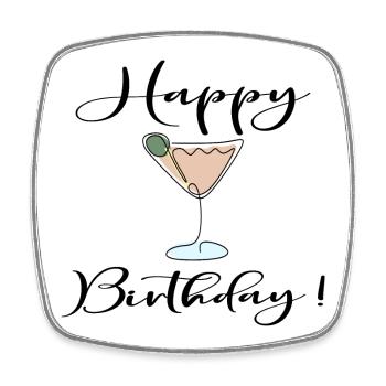 LINE ART HAPPY BIRTHDAY COCKTAIL - Square fridge magnet - white - Front