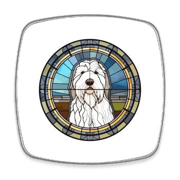 Old English Sheepdog Dog Breed Stained Glass Color - Square fridge magnet - white - Front