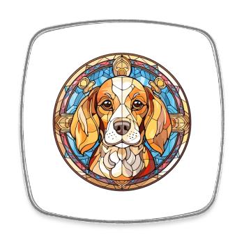 Porcelaine chien race vitrail coloré waterc - Magnet carré - blanc - Devant