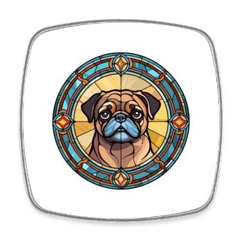 Mops Hund Rasse Buntes Glas Buntes Aquarell - Viereckiger Kühlschrankmagnet - Weiß - Vorne
