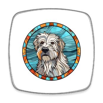 Chien de berger des Pyrénées chien race vitrail coloré - Magnet carré - blanc - Devant
