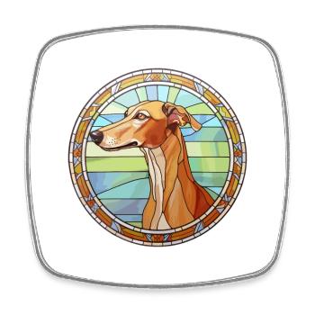 Rampur lévrier chien race vitrail coloré - Magnet carré - blanc - Devant