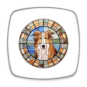 Rough Collie Dog Breed Stained Glass Colorful Wate - Square fridge magnet - white - Front