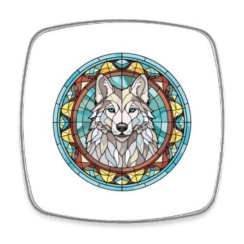 Saarloos Wolfhund Hunderasse Buntglas Bunt - Viereckiger Kühlschrankmagnet - Weiß - Vorne
