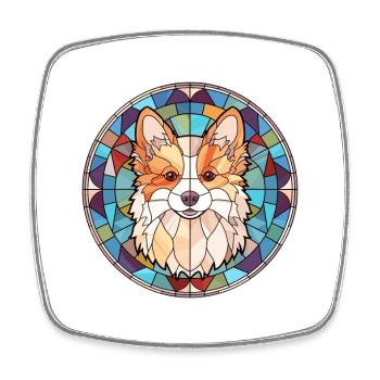 Spitz nordique chien race vitrail coloré Wate - Magnet carré - blanc - Devant