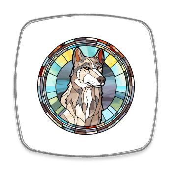 Northern Inuit Dog Breed Stained Glass Colorful Wa - Square fridge magnet - white - Front