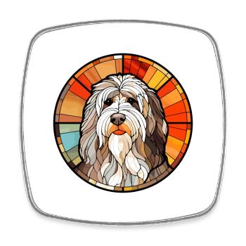 Polish Lowland Sheepdog Dog Breed Stained Glass Co - Square fridge magnet - white - Front
