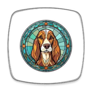 Russian Harlequin Hound Dog Breed Stained Glass Co - Square fridge magnet - white - Front