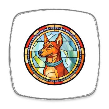 Russo European Laika Dog Breed Stained Glass Color - Square fridge magnet - white - Front