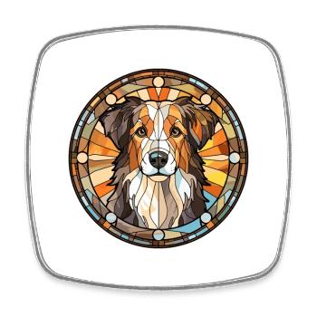Nordamerikanische Schäferhundrasse Buntglas Co - Viereckiger Kühlschrankmagnet - Weiß - Vorne